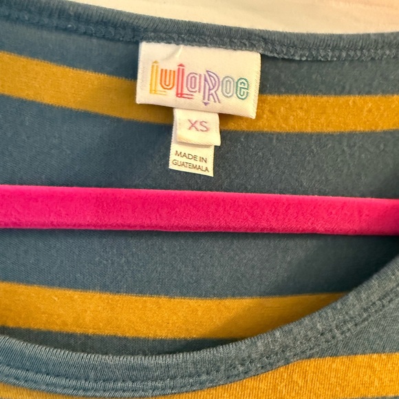 LuLaRoe Julia Blue and Yellow Striped Dress - Picture 2 of 2